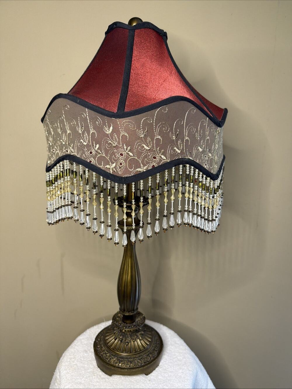Dale Tiffany MCM Lamp Red Shade Beaded Fringe French Quarter Victorian Vintage